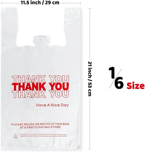 Image of JShlpiar 1000-Pack White Plastic Thank You Shopping Bags (11.5 inch x 6.5 inch x 21 inch) - Bulk Grocery, Takeout, T-Shirt & Retail Carry Bags