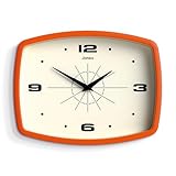 JONES CLOCKS® Movie Wall Clock | Retro Rectangular Clock | 10 inch | Orange | Cool Designer Look for Kitchen, Living Room or Office
