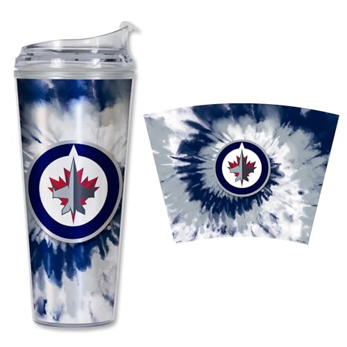 Image of Rico Industries NHL Hockey Team Color Tie Dye 24oz Metallic Acrylic Tumbler with Hinged Lid, Officially Licensed Double Wall Tumbler with Straw