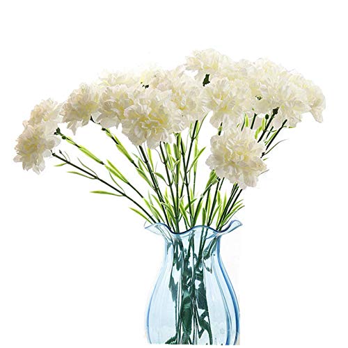 Leoyoubei 20 Inch Bouquets 10 Stem Carnations,Outdoor Uv Resistant No Fade Artificial Flower,Carnation Silk Petals Fake Flowers Forever Plants For Photo Props Home Party And Wedding Decor (White) #TOP22