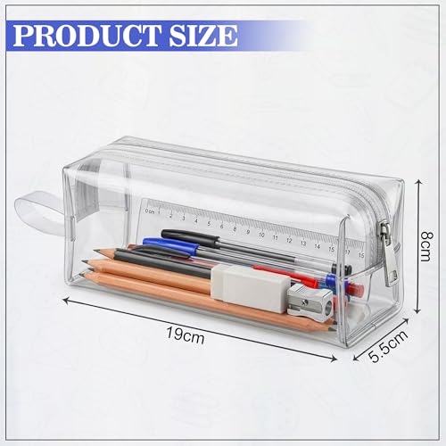 Image of GLUN Transparent Rectangular Stationery Pouch with Zipper, Clear Boxy Storage Case, Multi-Purpose Cosmetic & Utility Organizer for School, College & Office