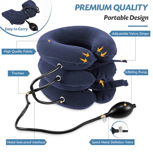 Image of Jaximy Neck Stretcher, Neck Traction Device, Cervical Traction Device, Neck Pain Relief, Adjustable Inflatable Neck Brace & Neck Stretcher Cervical Traction, Neck Decompression Home Use (Light Blue)