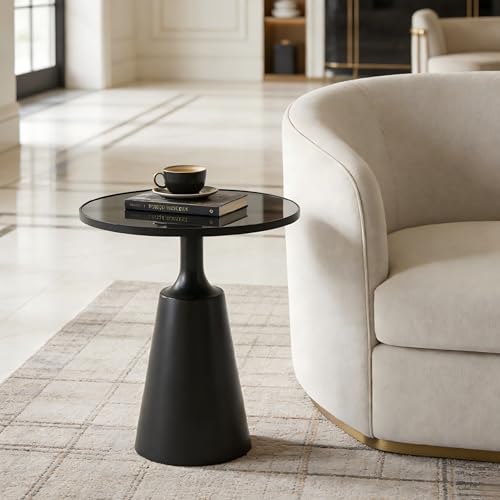 Merax Modern Iron Side Table with Glass Top (20" Diameter) – 24.25" H Accent Table with Conical Base – Minimalist Round End Table for Living Room & Bedroom & Office, Assembly-Free, Black by Merax - Used condition - Image 8