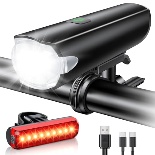 SUYIWEE 1200 Lumens Bike Lights for Night Riding with Wide Beam, IP65 Waterproof & USB Rechargeable Bike Light, 3+5 Light Modes, Long-Lasting Bicycle Lights Front and Rear for Road Mountain Cycling