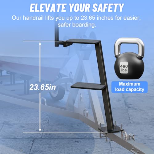 Efficraft Boat Trailer Steps Freestanding Handrail, 23.65\" Height, Non-Slip Surface, Rust-Resistant, Fits Elevated Platforms & Trailers – Multiple Sizes