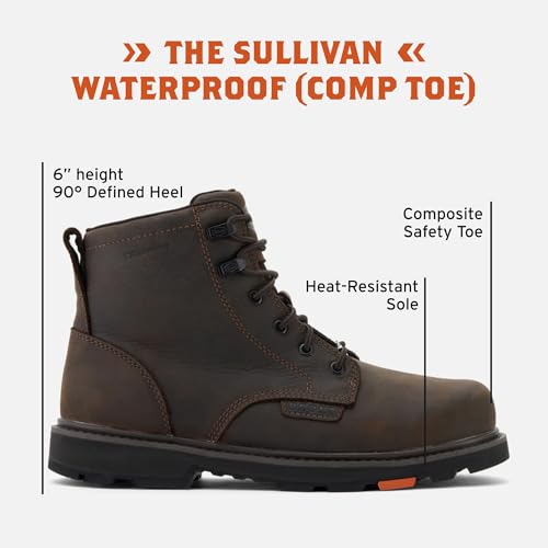 BRUNT Sullivan (Comp Toe) - Men’s Size 10, Dark Brown - 6' Waterproof Composite Toe Work Boot - EH Rated - Slip + Oil Resistant - Heat-Resistant Sole - 90-Degree Defined Heel - Adjustable