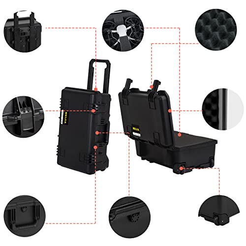 Meijia Premium Waterproof Hard Compact Rolling Camera Case With Customizable Fit Foam And Wheels,Full Protection With Light&Convenient Design,21.7"X14.1"X8.8",Elegant Black #TOP2