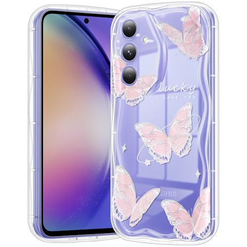 Coque souple anti-chute Samsung Galaxy A54 5G transparente avec papillon rose
