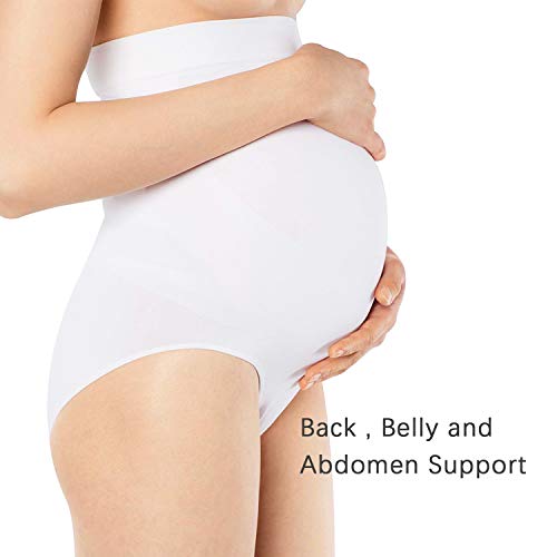 +MD Seamless Maternity Panties Over Bump Mid-Thigh High Waist Pregnancy Support Underwear WhiteM - Thumbnail 3