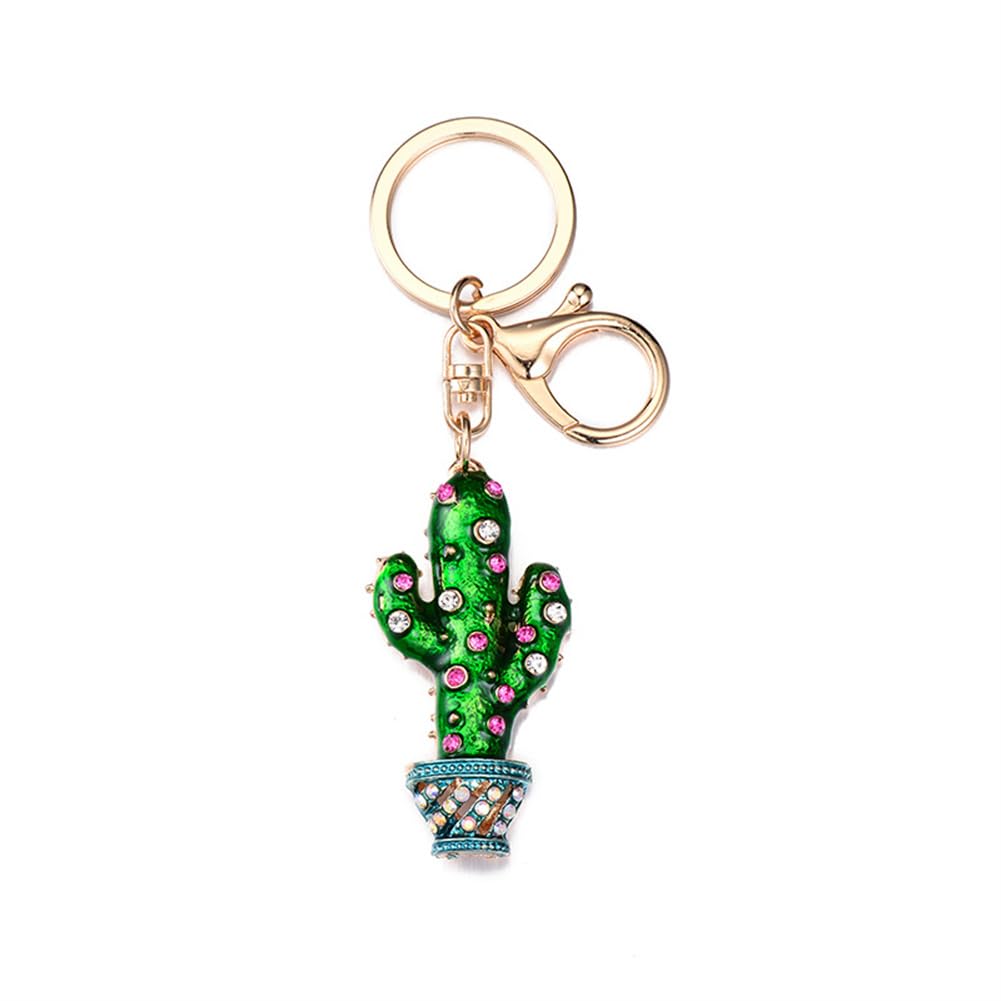 Shilipu Unisex Green Cactus Crystal Rhinestone Keyrings Plant Key Chains Rings Sparkling Charm Rhinestones Metal Alloy Key Ring Key Holder Purse Bag For Car Lovely Keychains