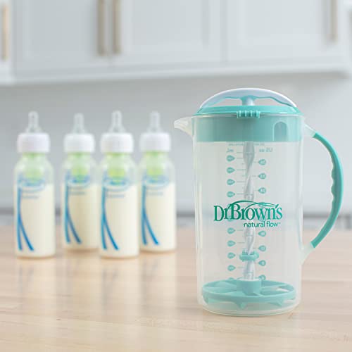 Dr. Brown's Baby Formula Mixing Pitcher With Adjustable Stopper, Locking Lid, & No Drip Spout, 32Oz, Bpa Free, Teal #TOP2