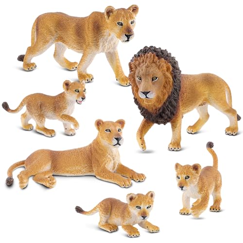 Beetots Wildlife Safari Lion Pride Family Playset - 6PCS Realistic Big Cat Figurines (Lion, Lioness, Cubs) - Durable PVC Animal Toys, Educational Gift for Kids 3-8, Boys & Girls