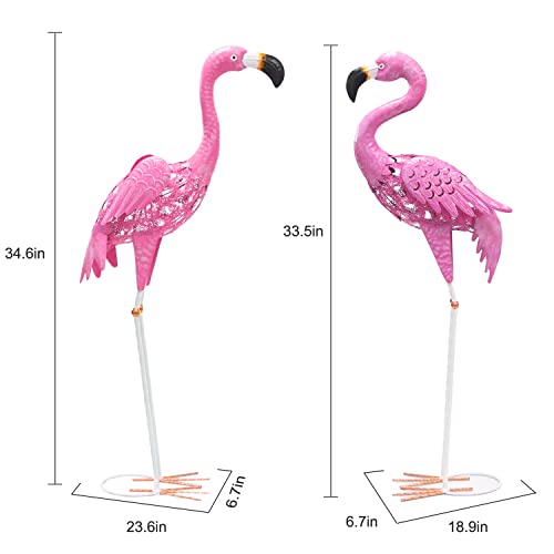 Markdang 2 Pcs 35&34" Pink Flamingo Yard Decorations, Metal Yard Art, Large Standing Lawn Flamingos Garden Ornaments Statues For Outdoor Yard Decor For Thanksgiving Day, Christmas And Birthday Gifts #TOP1