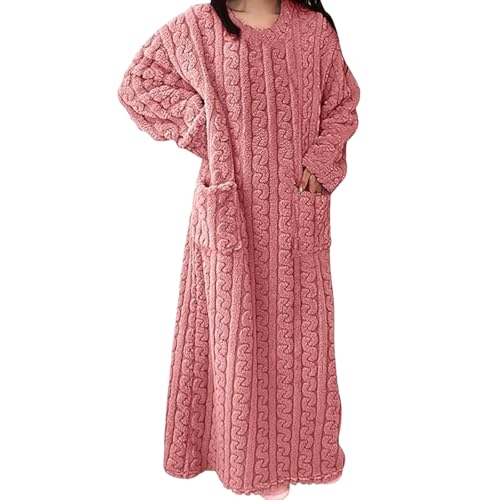 Samt-Nachthemden für den Winter, Korallensamt-Hauskleidung, Flanellkleid, Nachthemden für Damen (Pink,M)