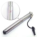 タッチペン スマホ イニシャルK(ピンク) ミニ スタイラスペン イヤホンジャック用ストラップ付き スマホゲームやイラスト用に スマートフォン タブレット アクセサリー