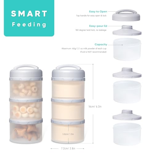 Image of Termichy Stackable Formula Dispenser Portable Milk Powder Container, 2 Pack, Grey