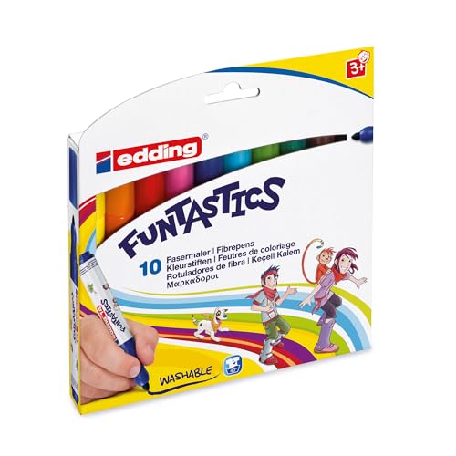 edding 14 FUNTASTICS - Malstifte für Kinder - 10er-Set - Rundspitze 3 mm - für Malspaß auf hellem Papier und Karton - abwaschbar von Haut und Textilien
