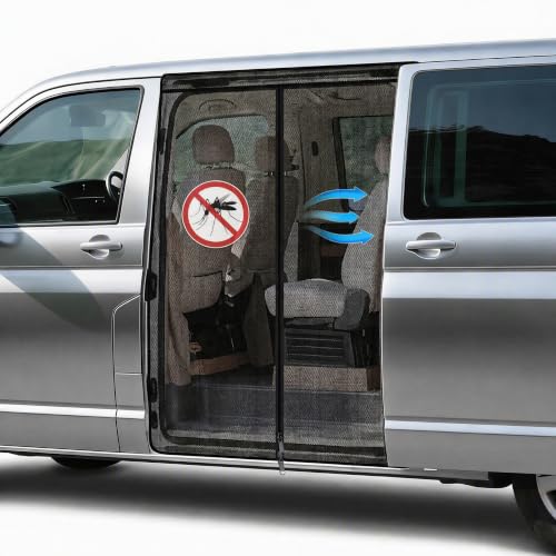 Moustiquaire de voiture, compatible avec VW T5 T6, filet anti-insectes et brise-vue pour porte latérale/porte arrière, avec fermeture éclair centrale et cadre magnétique, filet de ventilation