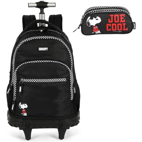 Mochila Infantil Rodinhas Snoopy e Estojo Triplo Preto