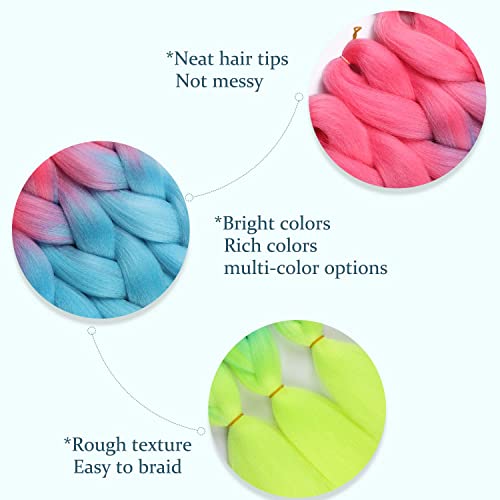 Maysa Ombre Braiding Hair Extensions 3Pack 3 Tone Colorful Jumbo Braiding Hair Extensions Twist Crochet Braids For Women And Girls #Rouge Pink-Sky Blue-Light Green (24Inch/60Cm) #TOP1