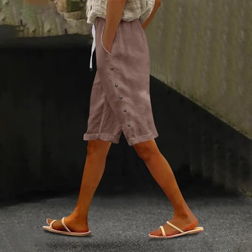 Plus Size Pedal Pushers for Women Cotton Linen Pants Leg Knee Length Trousers Solid Color High Waisted Pant2