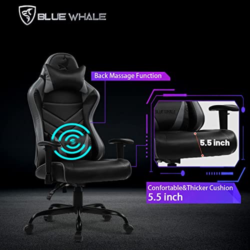 Blue Whale Massage Gaming Chair Desk Office Chair Ergonomic High Back Racing Computer Chair With Headrest And Lumbar Support Backrest, Seat Height Adjustable Swivel Chair(Grey) #TOP5
