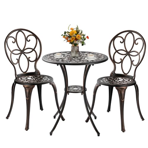 Patio-In 3 Piece Outdoor Bistro Set, Cast Aluminum Bistro Table And Chairs Set, Weather Resistant Patio Metal Bistro Sets thumb #6