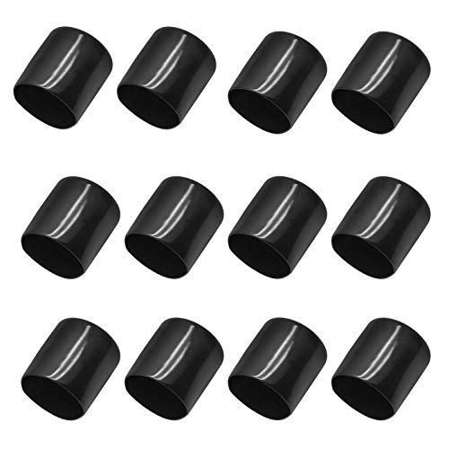 12Pcs Round Chair Leg Caps 1-1/2 Inch (38mm) ID Vinyl Flexible Bolt Chair Feet Covers Screw Thread Chair Leg Protectors for Chair Desk Table Sofa（Black）