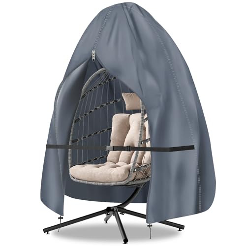 【Upgraded】RICHIE 75”x45” Patio Egg Chair Covers Waterproof & UV Resistant, Heavy-Duty Zippered Cover for Outdoor Egg Swing Chairs, Hanging Chairs, All-Weather Protection for Garden, Balcony - Grey