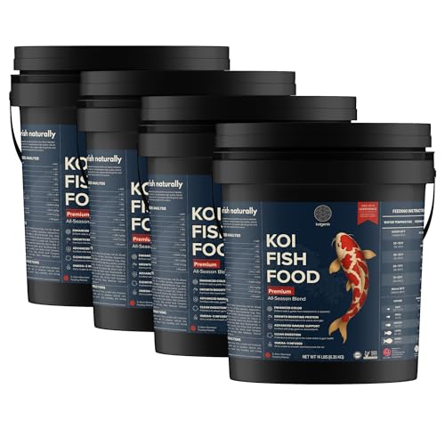 4 Pack Koi Fish Food (14lb) - Growth & Color Formula, High Protein Pellets