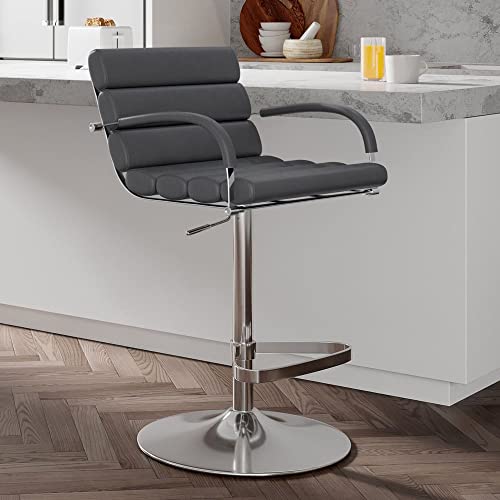 Zuri Furniture Ego Adjustable Height Swivel Bar Stool With Chrome Base - Slate #TOP9