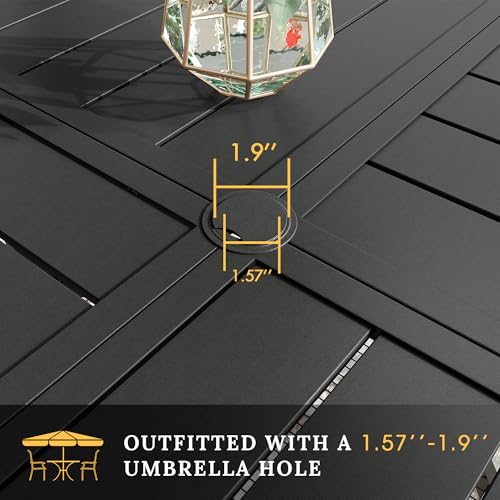 Image of VICLLAX Round Patio Table with Adjustable Umbrella Hole for 6, All Weather 47.2 inch Metal Outdoor Dining Table for Lawn Garden, Black