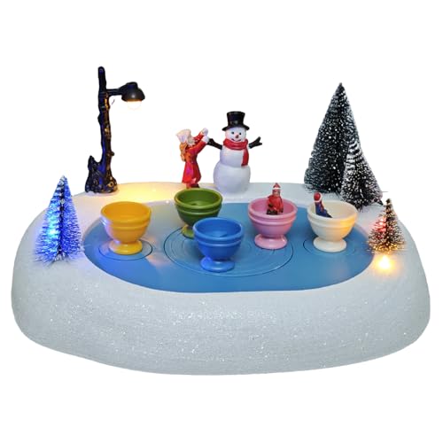 MerryPulse Christmas Village Teacup Ride, Lighted Animated Musical Spinning Teacups Winter Snow Village Indoor Decorations for Adults and Kids Gift by MerryPulse - Used condition - US$25.32
