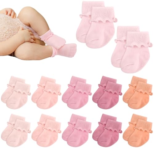 Image of Toulite 12 Pairs Preemie Newborn Baby Ankle Socks Ruffle Turn Cuff Cotton Non-slip Warm Socks for Girls and Boys Infant