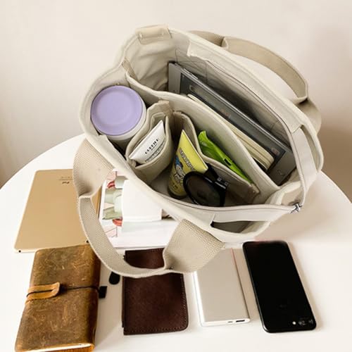 Multi-Pocket Tote Bag, Canvas Tote Bags for Women, Crossbody Bags, Large Capacity Shoulder Bag3