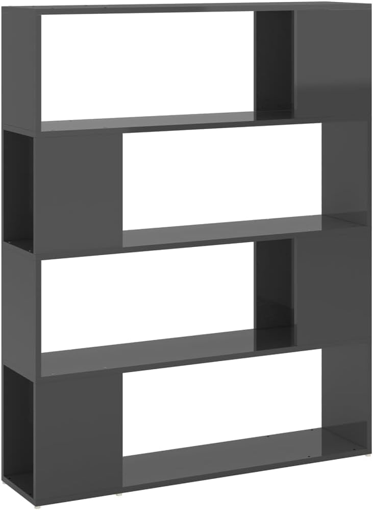 vidaXL Book Cabinet Room Divider Home Living Room Office Furniture Room Partition Privacy Screen Book Cabinet Storage Rack Chest High Gloss Grey