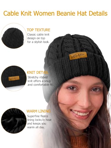 Gorro de invierno para mujer tejido grueso con polar miniatura 3