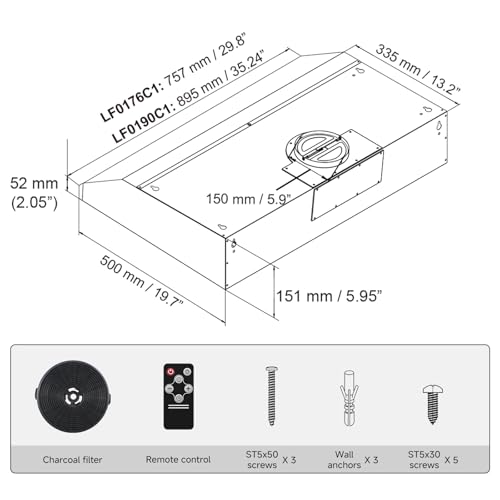 AMZCHEF Under Cabinet Range Hood 30 Inch, 750CFM Stainless Steel Kitchen Stove Vent Hood 3 Speed Exhaust Fan Touch/Remote/Gesture Control LED lights Time Setting Dishwasher-Safe Baffle Filters