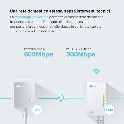 TL-WPA4220 KIT Powerline Kit AV600Mbps e Wi-Fi 300Mbps, Homeplug AV2, Porte Ethernet, Plug & Play, Compatibile con Router, Tecnologia Powerline Avanzata, Facile Gestione - Powerline - Immagine 2