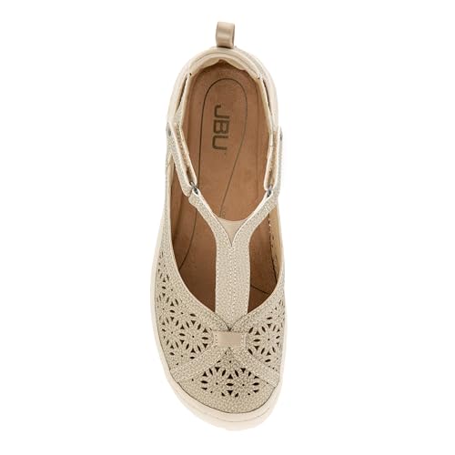 Image of JBU Women's Daffodil Comfortable Adjustable Casual T-Strap Memory Foam APMA Accepted Mary Jane Walking Flat