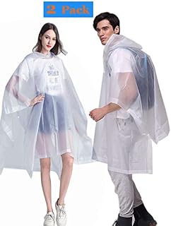 HLKZONE Rain Ponchos for Adults, [2 Pack] EVA Emergency Waterproof Rain Coats Reusable