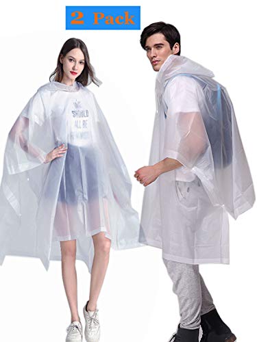 HLKZONE Rain Ponchos for Adults, [2 Pack] EVA Emergency Waterproof Rain Coats Reusable