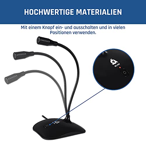 KLIM Talk USB - Standmikrofon PC und Mac - Kompatibel mit jedem Computer - Professionelles USB Mikrofon- High Definition Audio Microphone - Schwarz