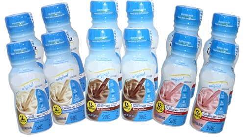 Glu Protein Diabetic Drink | Original Shake | Rich Chocolate Homemade Vanilla and Creamy Strawberry Flavors | 12 Pack