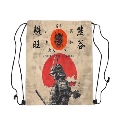jejeloiu Japanese Samurai Drawstring Backpack 13"x15.7"