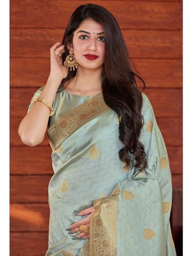 Image of Flosive Women's Kanjivaram Silk Saree With Beautiful Blouse With Zari Border