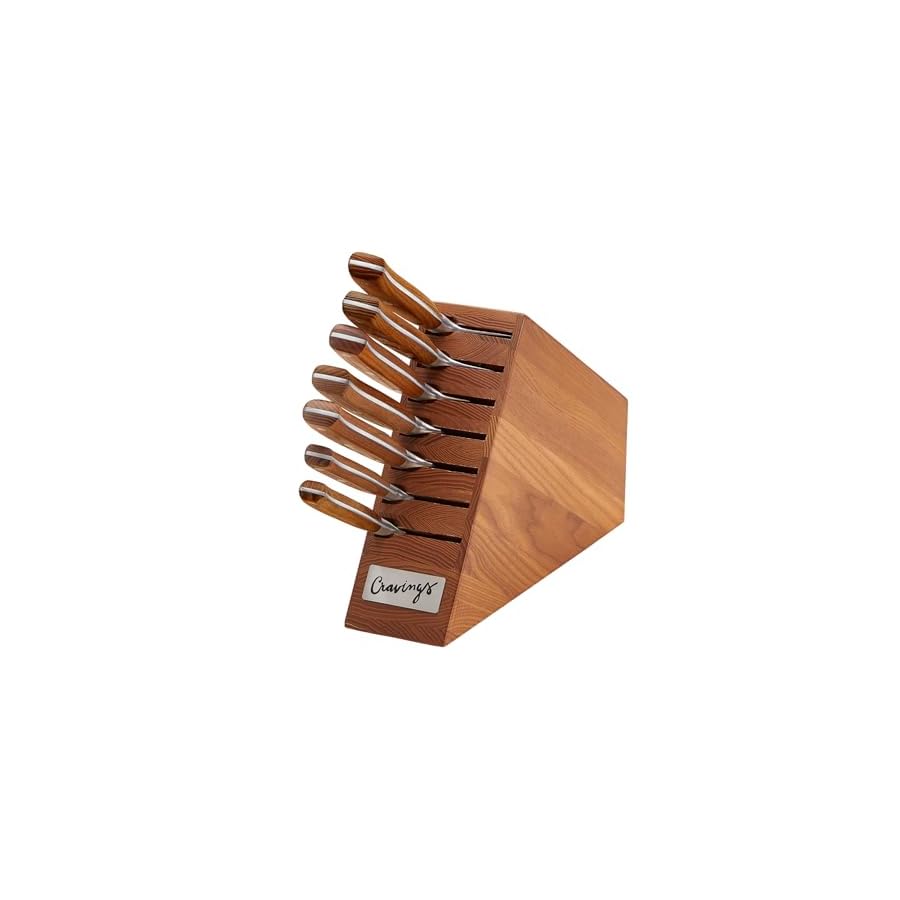 Cravings Essential 8-Piece Kitchen Knife Set with Slim Ashwood Storage Block