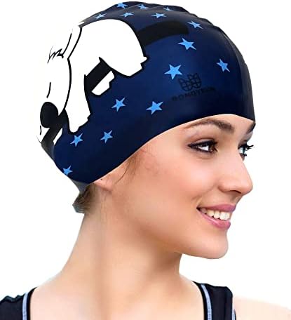 BONDYEUN Swim Cap for Long Hair Kids Junior Men Women with Short or Medium Hair Blue Lovely Koala Silicone Swimming Caps, Koaladark blue
