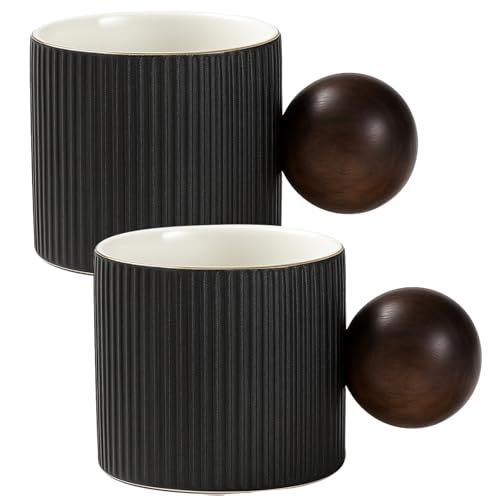 Varku 2 Pcs Demitasse Cups, Ceramic Espresso Cups with Textured Surface & Ball Handles, Small Heat-Resistant Coffee Cups for Espresso Machine, Ideal for Coffee Lovers