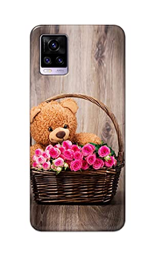 Image of PRINTFIDAA Roses and Teddy Bear in The Wicker Hard Back Cover for Vivo V20 / V20 2021 Back Cover -(P6) KAT1004